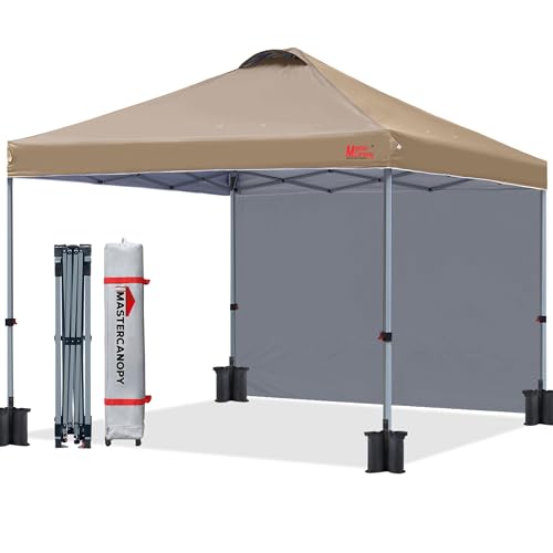 MasterCanopy 2,5 x 2,5 m Pop up Pavillon Faltpavillon Festzelt Partyzelt mit 1 Seitenwand/Seitenteil für Markt, Garten, Hof, Khaki von MasterCanopy