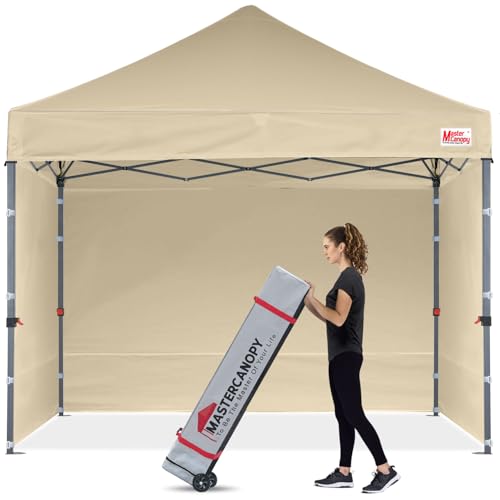 MASTERCANOPY 2,5 x 2,5 m Pop-up-Pavillon Faltpavillon Festzelt mit 4 Seitenwänden/Seitenteilen für Markt, Garten, Events, Beige von MasterCanopy