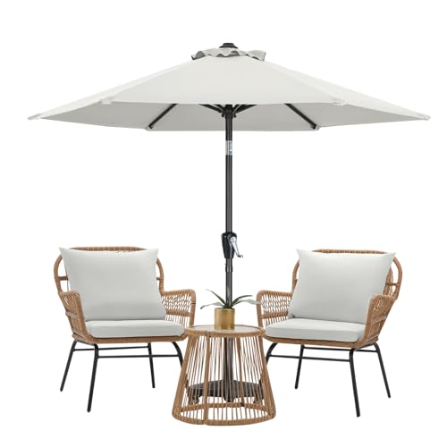 MasterCanopy 230 cm Sonnenschirm neigungsverstellbar, mit 6 Rippen und Kurbel, für Patio, Garten, Terrasse, Markt, Hellbeige von MasterCanopy