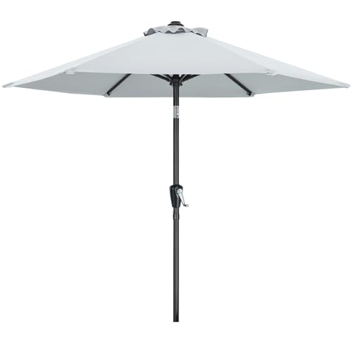 MasterCanopy 230 cm Sonnenschirm neigungsverstellbar, mit 6 Rippen und Kurbel, für Patio, Garten, Terrasse, Markt, Hellgrau von MasterCanopy