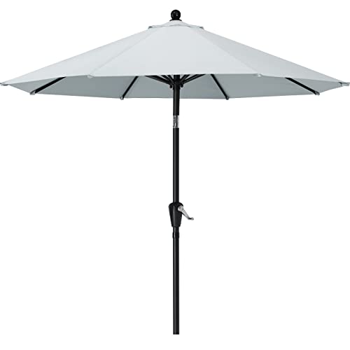 MasterCanopy 270 cm Premium Olefin 5-Jahres-Non-Fading Sonnenschirm Patioschirm Gartenschirm Terrassenschirm Tischschirm Martkschirm 8 Rippen, Hellgrau-Weiß gestreift von MasterCanopy