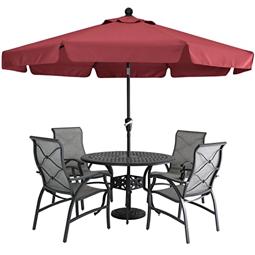 MasterCanopy 270 cm Sonnenschirm neigungsverstellbar, mit schönem Volant, 8 Rippen und Kurbel, für Patio, Garten, Terrasse, Markt, Burgund von MasterCanopy
