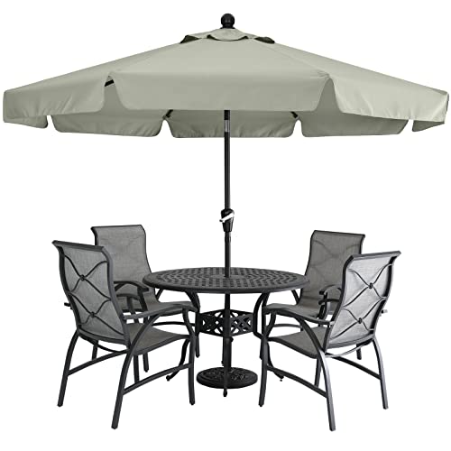 MasterCanopy 270 cm Sonnenschirm neigungsverstellbar, mit schönem Volant, 8 Rippen und Kurbel, für Patio, Garten, Terrasse, Markt, Grau von MasterCanopy