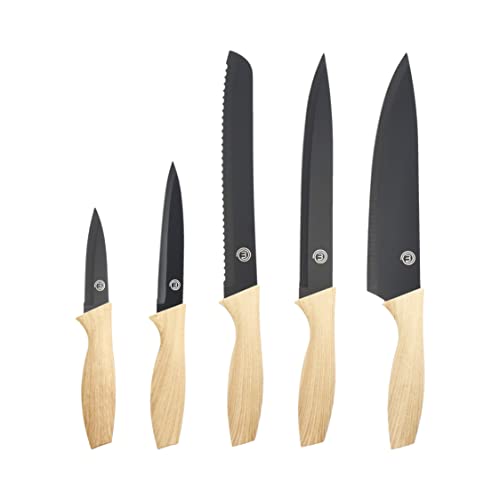MasterChef Messer Set, Küchen Messerset ink. Kochmesser, Gemüsemesser, Schälmesser, Schneidemesser & Brotmesser, Scharfe Messer Edelstahl, Antihaftbeschichtete, Soft-Touch-Griffe, 5-teilig von MasterChef
