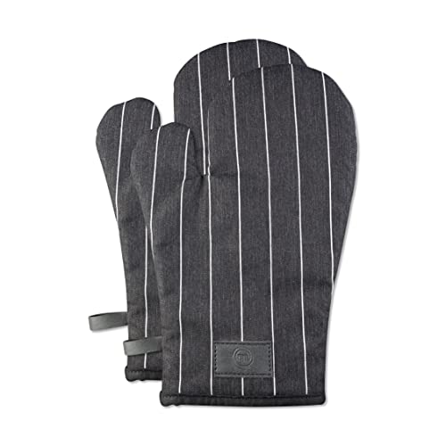 Masterchef Topflappen Handschuh Ofenhandschuhe Hitzebestaendig, 100% Baumwolle, Backofenhandschuhe Perfekt zum Kochen, Backen, mit Aufhängeschlaufe & Logo aus Veganem Leder, Schwarz/Weiß, Wolle von MasterChef