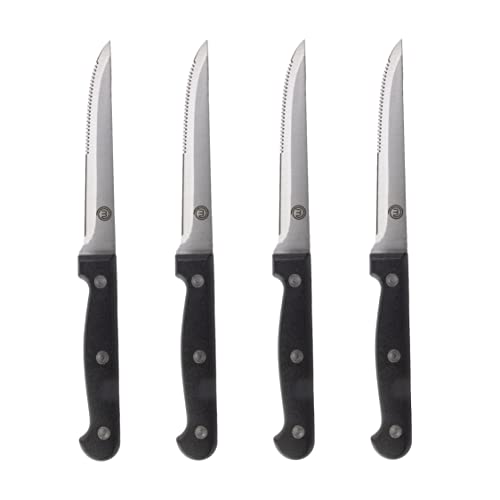 MasterChef Steakmesser Set, Gezahnte Fleischmesser, Küchenmesser Klein, Rostfreiem Stahl 11cm Messer, Schwarze Kunststoffgriffe, Unverzichtbares Steakbesteck, 4-teilig von MasterChef