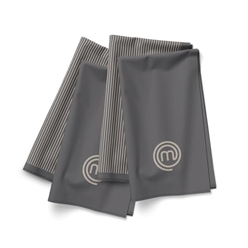 MasterChef Geschirrtücher 4er Set, Geschirrhandtücher 100% Baumwolle, Grau Küchenhandtücher, FastDry Towel Set, Saugfähig, mit Aufhängeschlaufen von MasterChef