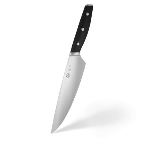 MasterChef Kochmesser Profi Messer aus Kohlenstoffreichem Edelstahl, Dreifach Vernieteter Griff, Tranchiermesser mit Stahl Kropf, Vollzapfen, Superscharf, 20cm Klinge, Silber von MasterChef