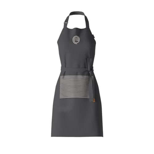 MasterChef Kochschürze Herren & Damen, 100% Baumwolle Küchenschürze, perfekt für Männer, Backschürze mit verstellbarem Gurt, Official M Logo, Einheitsgröße, Schwarz von MasterChef
