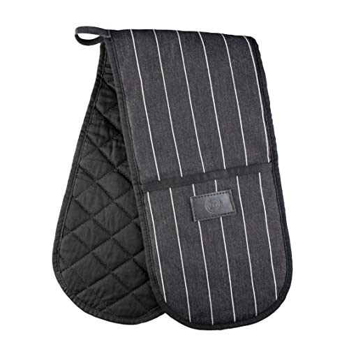 MasterChef Ofenhandschuhe, Backhandschuhe, Topflappen Grau, Hitzebestaendig, 100% Wolle, zum Backen, Kochen, Waschbar, Kochhandschuhe, mit Aufhängeschlaufe & Logo aus Veganem Leder, 70cm, Schwarz von MasterChef