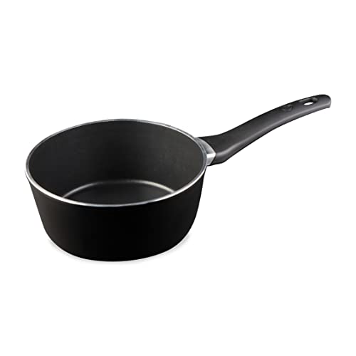 MasterChef Stielkasserole Klein, Topf Induktion, Hitzebeständiger Griff, Spülmaschinenfest, Pfannen für alle Herdarten geeignet, Beschichtet Couscoustopf, Kratzfest, 16cm, Schwarz von MasterChef