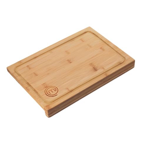 MasterChef Schneidebrett Holz, Holzbrett Küche aus Bambus, für Fleisch, Schinken, Brot, Käse, mit Saftrille und Anschlagkante, Natürlich, Nachhaltig,38.5L x 26.5W x 2H von MasterChef