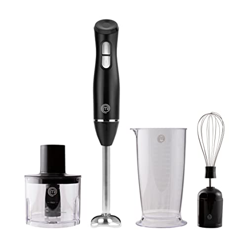 MasterChef Stabmixer mit Zerkleinerer, Pürierstab 4 in 1, mit Elektrische Schneebesen, 700ml Messbecher, Küchengerät, 2 Geschwindigkeitsstufen, Spülmaschinenfest, 200W, Plastic, Schwarz von MasterChef