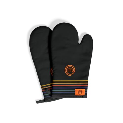 Masterchef Topflappen Handschuh Ofenhandschuhe Hitzebestaendig, 100% Baumwolle, Backofenhandschuhe Perfekt zum Kochen, Backen, mit Aufhängeschlaufe & Gesticktes Logo, Multicolor von MasterChef