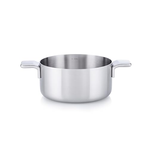 MasterPRO Alessi Bones - 20 cm Kochtopf - Hergestellt aus Edelstahl - Mattes Finish innen und außen - Gerader Körper - Messskala - Geschweißter hohler Gusseisen-Seitengriff - Induktionsgeeignet von MasterPRO