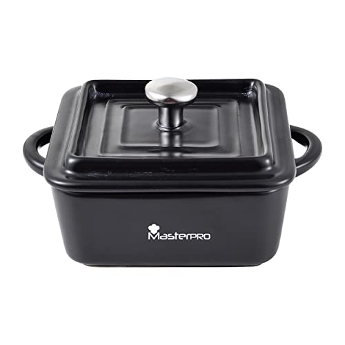 MasterPRO BGMP-10202 MINI CACEROLA CUADRADA 13.5 X10.6 X4.5/6.5CM STONEWARE C/TAPA COOK AND SHARE MP Töpfe, Schwarz von MasterPRO