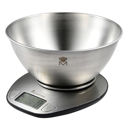 MasterPRO Foodies - Elektronische Küchenbalance von 21,5 x 21,5 x 13 cm - aus Edelstahl - Küchenbalance mit LCD -Bildschirm - Kapazität bis zu 5 kg - sehr einfach zu bedienen von MasterPRO