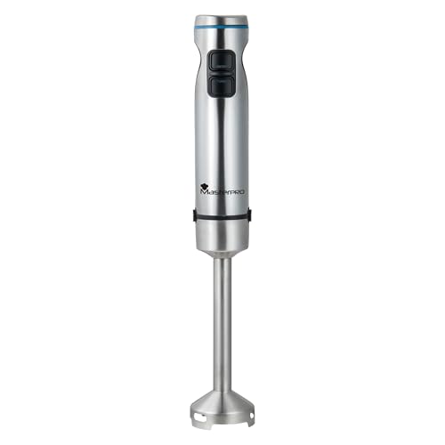 MasterPRO FOODIES | 1200 W LED-Handmixer | Stabmixer mit variabler Geschwindigkeit und Turbo | Edelstahlklinge | Zerkleinert mühelos Eis | Effektives Mixen mit ergonomischem Design von MasterPRO