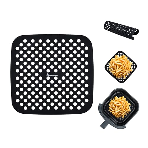 MasterPRO FOODIES COLLECTION - Set mit 2 Silikon-Backmatten für die Heißluftfritteuse - 19 x 19 cm - Gleichmäßige Wärmeverteilung - 100% antihaftbeschichtet und widerstandsfähig - Leicht zu reinigen von MasterPRO