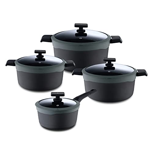 MasterPRO Gastro Reeco | 8-Piece Set | 3 Pans of 20, 24 and 28 cm and 16 cm Saucepan with Lid | Heatdot | Cast Aluminium Recycled | Non-Stick Coating | For All Hobs von MasterPRO