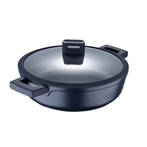 MasterPRO Indigo | Topf mit Deckel Niedrig 28 cm X 8 cm | Kochtopf Antihaftbeschichtet aus Aluminiumguss | Xylan Plus Antihaftbeschichtung | Soft-Touch-Griffe | Für Alle Herdarten von MasterPRO