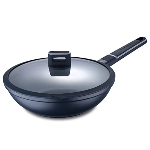 MasterPRO Indigo | Wok mit 28 cm Durchmesser, 8 cm Höhe und Deckel | Aluminiumguss | Maximale Antihaftbeschichtung | Soft-Touch-Griff | Für Alle Herdarten von MasterPRO