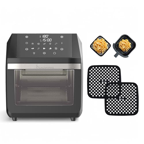 MasterPRO ROCKET 1100 - PFAS-Freie 11L Heißluftfritteuse & Minibackofen 1800W mit CERATECH Keramik-Beschichtung- 10 Programme - Mit Drehkorb, Grill, Dörrgerät und Aufnahmehilfe und Silikon Liners von MasterPRO