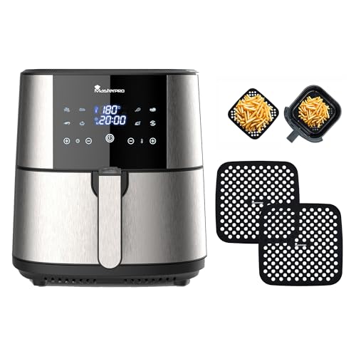 MasterPRO ROCKET 600 - PFAS-Freie 6L Heißluftfritteuse 1800W 6L mit CERATECH Keramik-Beschichtung- LED Touch Screen - Einstellbarer Thermostat 80-200°C - Abnehmbarer Korb - Edelstahl Gehäuse von MasterPRO