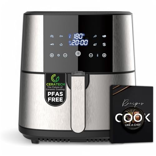 MasterPRO ROCKET 600 - PFAS-Freie 6L Heißluftfritteuse 1800W 6L mit CERATECH Keramik-Beschichtung- LED Touch Screen - Einstellbarer Thermostat 80-200°C - Abnehmbarer Korb - Edelstahl Gehäuse von MasterPRO