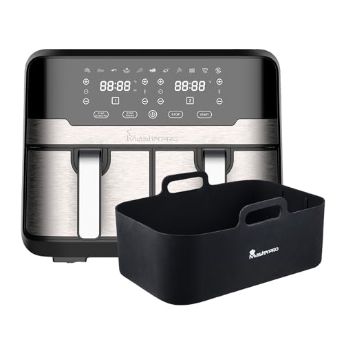 MasterPRO -Raketen Duo 900 - Doppelöl ohne Öl - Schwarz - Kapazität 9 L 2400 Watt - LED -Touchscreen & Anti -Adhäsive Korb + rechteckige Silikonkochschale 12,7x19.5x7 + 2 cm von MasterPRO