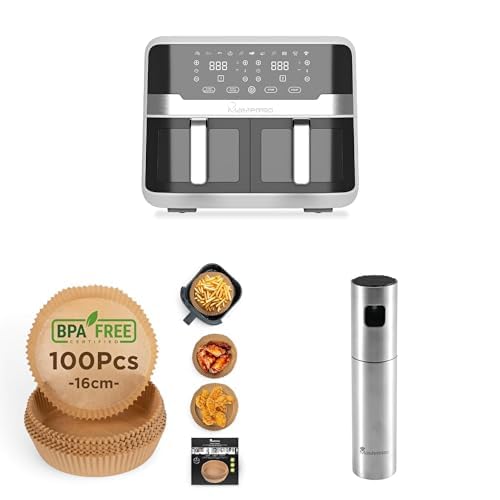 MasterPRO Rocket Duo 900-9 Liter 2400w Doppel-Luftfritteuse - Zeit- und Temperaturkontrolle - Digitalanzeige - Aluminiumkörbe - Smartphone-Steuerung - Luftfritteuse mit Backpapier und Ölsprüher von MasterPRO