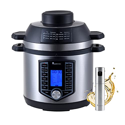MasterPro FryCook Set Bestehend aus einer Ölfreien Fritteuse und einem Schnellkochtopf 6L 1500W mit Ölsprüher und 44 automatischen Funktionen Schnellkochtopf 12 Kochprogramme BGKIT-0007 Bunt von MasterPRO