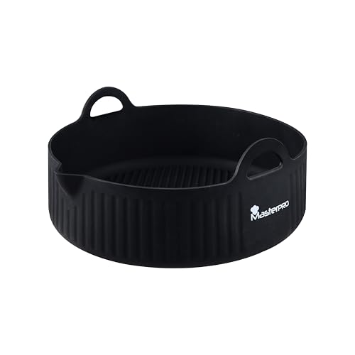 MasterPRO FOODIES COLLECTION - Rundes Backblech für die Heißluftfritteuse - 18,5x19x5,5 cm Silikon - Hochtemperaturbeständig - Antihaftbeschichtung - seitliche Griffe für Sicherheit von MasterPRO