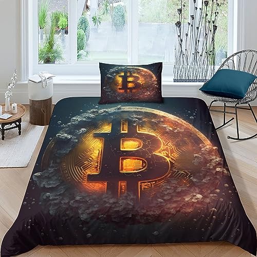 MasterUnion Bitcoin Modernes Bettwäsche Satz Microfaser 2teilig Mit 3D Super Riche Bettbezug Und Farblich Abgestimmtem Kissenbezug Für Kinderzimmer. Single（135x200cm） von MasterUnion