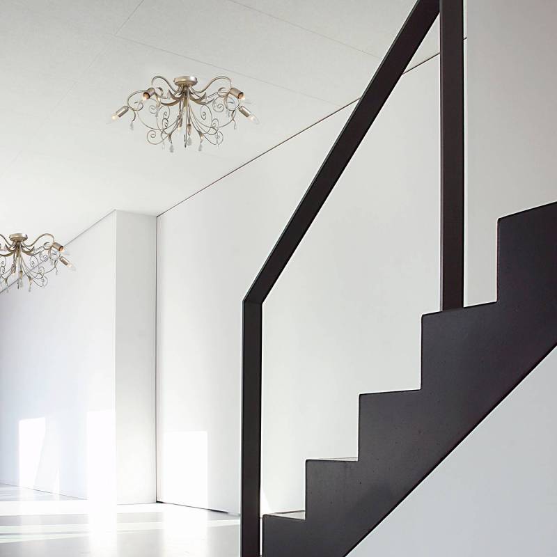 home24 Deckenleuchte Moskow Ø 70cm Silber Stahl, lackiert Glas E14 von home24