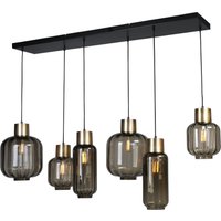 Hängelampe Schwarz Gold 6-flammig groß Glas Metall von Masterlight