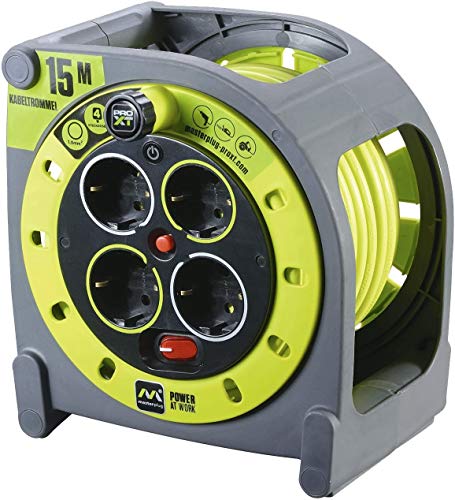 Masterplug Pro-XT Kabeltrommel Verlängerungskabel 15m - Outdoor Steckdose mit 4 Anschlüssen, Thermoschutz & Netzschalter, verlängerungskabel außen von Masterplug
