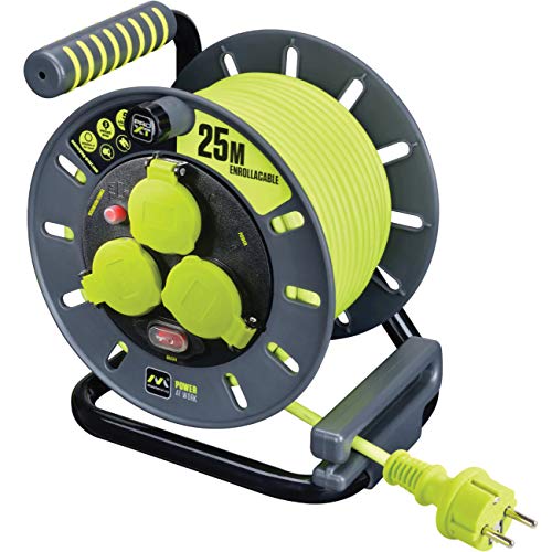 LUCECO MASTERPLUG Pro-XT Verlängerungskabel mit Kabeltrommel für den Garten, 25 m, 3 Schuko-Steckdosen mit wasserdichter Abdeckung (IP44), Netzschalter, Thermoschutz von Masterplug