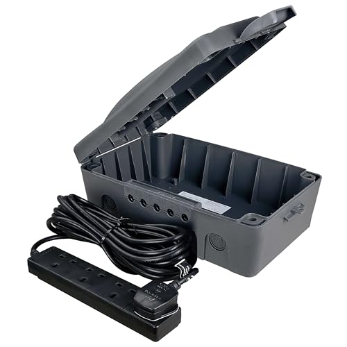 Masterplug WBXBFG10B-MP Wetterfeste Elektrobox für den Außenbereich mit vier Steckdosen 10 Meter Verlängerungskabel, 351 x 220 x 126,5 mm, Dunkelgrau von Masterplug