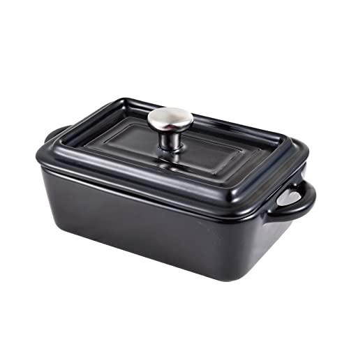 MasterPro Cook & Share Rechteckiger Kochtopf mit Deckel, 15,8 x 9 x 4,5/6,3 cm, aus Keramik, antihaftbeschichtet, geeignet für Ofen und Spülmaschine, Schwarz von MasterPRO