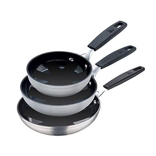 MasterPro Smart | 3er Set Bratpfannen 12, 16 und 20 cm und 3er Set Schutzdeckel | Geschmiedetes Aluminium | Verstärkte Antihaftbeschichtung | Ergonomische "Soft Touch" Griffe |Ohne PFOA Kein LEAD kein CADMIO von MasterPRO