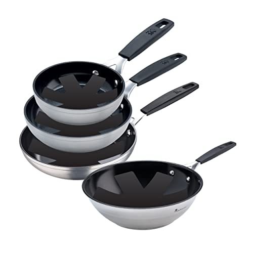 MasterPro Smart | 3er Set Bratpfannen 20, 24 und 28 cm, Wok 28 cm und 4er Set Schutzhüllen | geschmiedetes Aluminium | verstärkte Antihaftbeschichtung | Ergonomische "Soft Touch" Griffe von MasterPRO