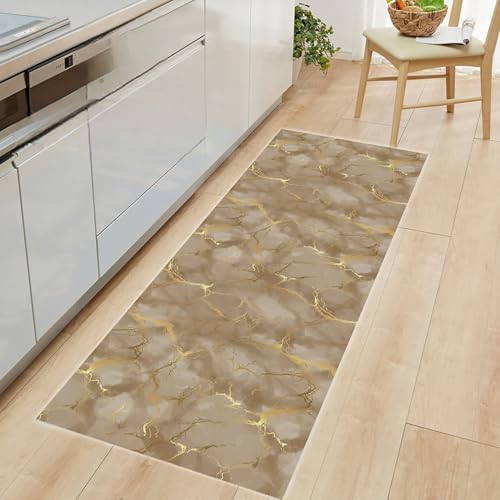 Teppich/Läufer für die Küche, Breite 52 cm, verschiedene Längen, schmutzabweisend, rutschfest, HD-Digitaldruck, goldfarben, Marmoreffekt, Biege – 100 % Mikrofaser – waschbar – Made in Italy (52 x 80 Teppich/Läufer für die Küche, Breite 52 cm, verschiedene Längen, schmutzabweisend, rutschfest, HD-Digitaldruck, goldfarben, Marmoreffekt, Biege – 100 % Mikrofaser – waschbar – Made in Italy (52 x 80 von Masters House Biancheria per la Casa