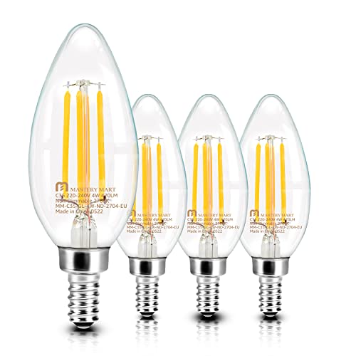 Mastery Mart E14 Glühbirne Warmweiss, E14 Led Glühbirne Nicht Dimmbar Led Lampe 2700k Ersetzt 40W Halogenlampe Leuchtmittel Kerzenform Retro Decorative Filament Led Schraublampen 4er-Pack von Mastery Mart