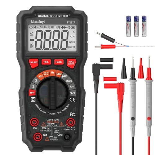 Multimeter Digital, Intelligenter Anti-Burning Elektrischer Tester, NCV Multi Tester TRMS 6000, Überlastschutz, Auto-Range, Spannung, Strom, Kapazität, Kontinuität, Frequenz, Widerstand von Mastfuyi