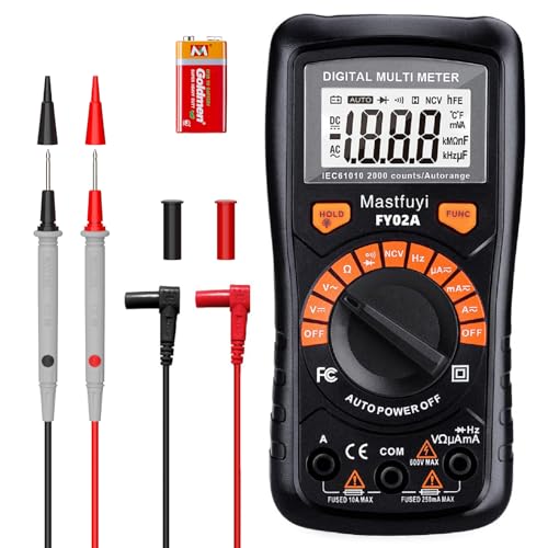 Multimeter Digital, Multitester mit NCV, Automatischer Messbereich, Überlast-/Gehäuseschutz, Hintergrundbeleuchtetes LCD-Display, Data Hold, Tests für Spannung, Strom, Widerstand, Durchgang, Diode von Mastfuyi
