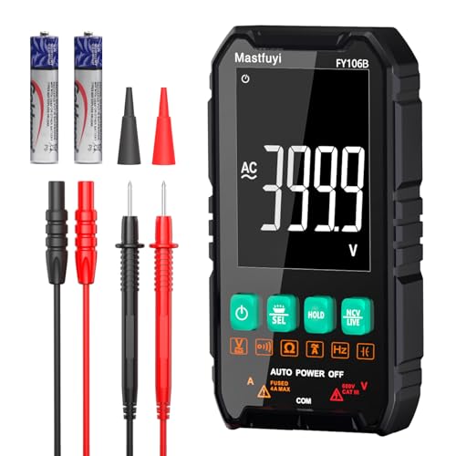 Multimeter Digital, NCV Elektrischer Tester, Kompakter Intelligenter Multitester, True RMS 4000 Zählungen, Überlastungsschutz, Auto-Range, Kapazität, Kontinuität, Frequenz, Widerstand von Mastfuyi
