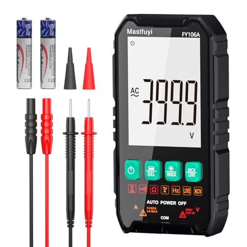 Multimeter Digitales, Multi Tester NCV, True RMS 4000 Counts, Kompakter Intelligenter Elektrischer Tester, Hintergrundbeleuchtetes LCD, Überlastungsschutz, Auto-ranging, Kontinuität, Frequenz von Mastfuyi