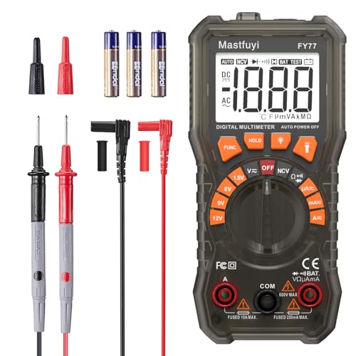 Multimeter Digitales, Multitester mit NCV berührungsloser Spannungserkennung, Auto-Range-Tests, Batterietester, True RMS 2000 Zählungen, AC/DC Strom, AC/DC Spannung, Widerstand, Kontinuität, Diode von Mastfuyi
