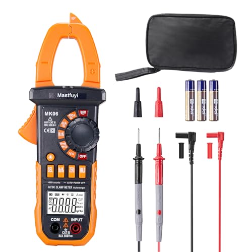 Strommessgerät Digitales, AC/DC Zangenstrommesser, Stromzange, Stromzangenmessgerät, Echteffektivwert 4000 Zähler, Digitaler Elektrischer Tester mit Automatischer Messbereichswahl Misst AC/DC Spannung von Mastfuyi